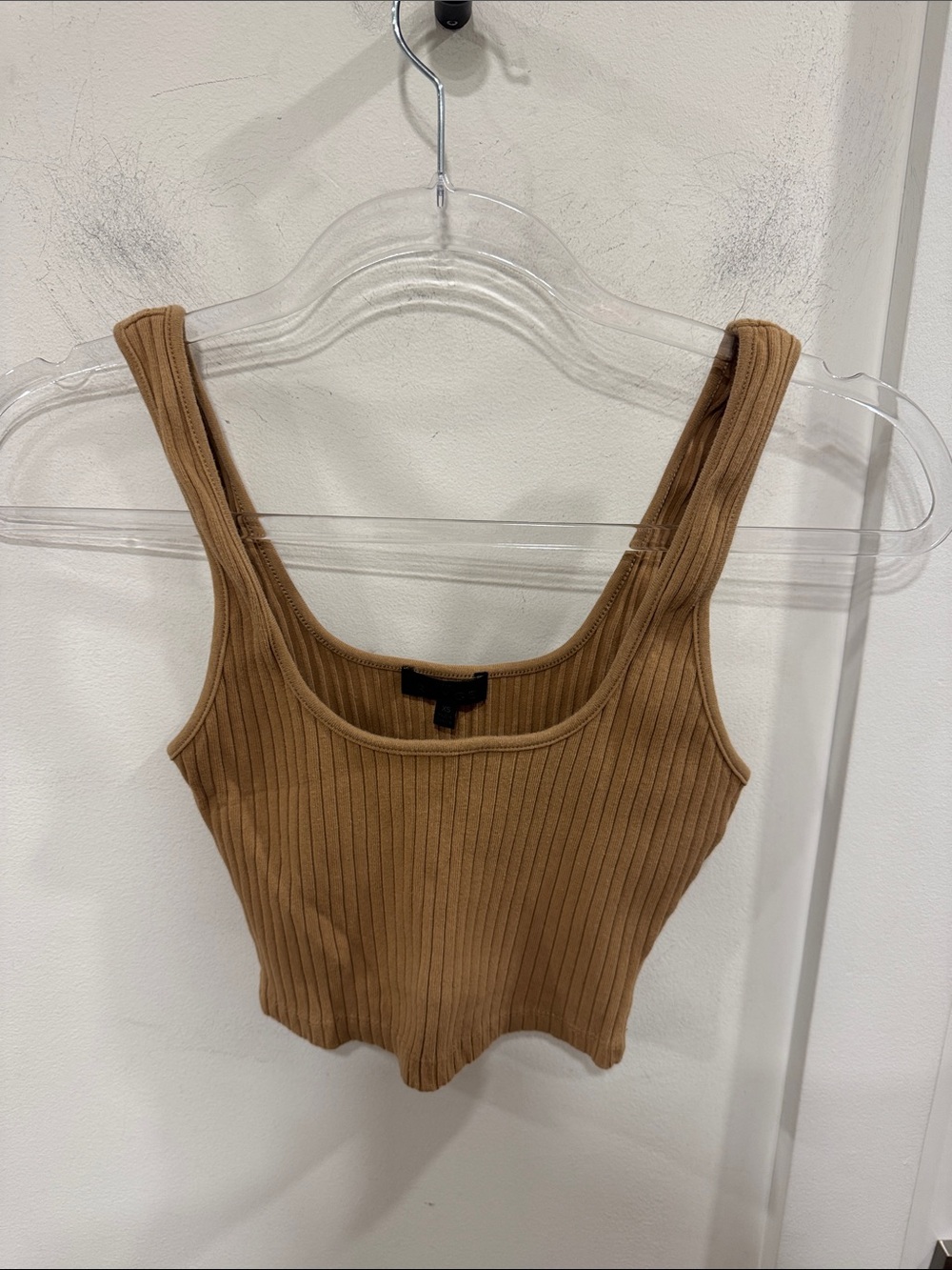 Ribbed Square-Neck Tank Top - Camel Brown